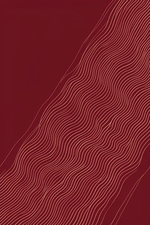 Abstract Wavy Pattern. Fine parallel gold lines bend into a diagonal wave across a deep burgundy background.