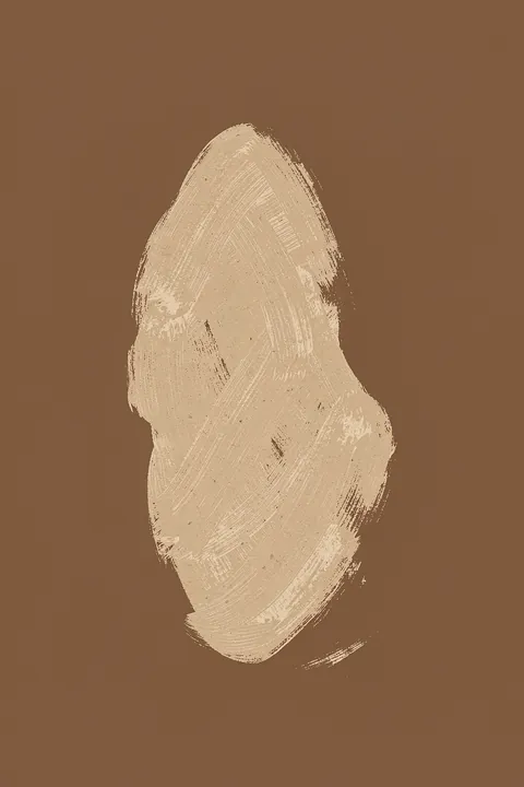 Abstract Whisper. A single pale textured brush mark sits vertically on a solid warm-brown field.