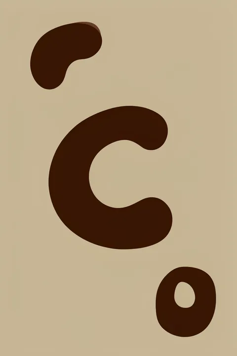 Bold Brown Form. Three dark-brown rounded forms—a bean-like shape, a large open crescent and a small ring—float separately on a muted beige background.