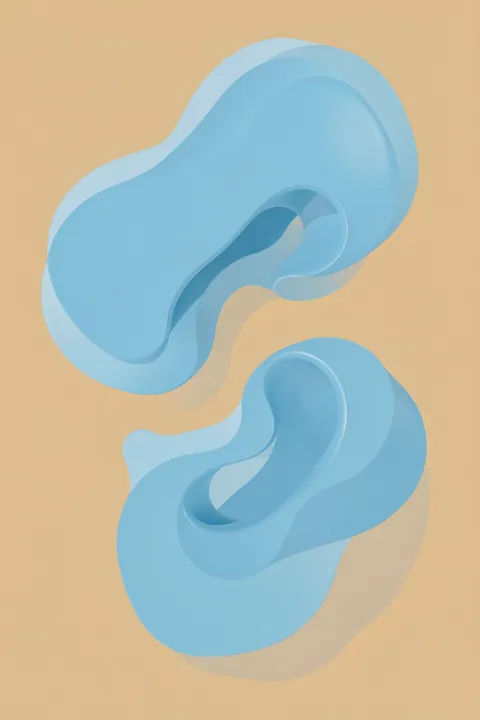 Calm Fluid Shapes. Two translucent light-blue fluid loops with softly shaded edges are stacked vertically against a warm beige field.