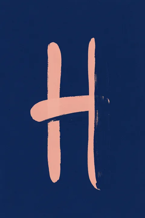 Calm Organic Shapes. Two broad peach brushstrokes cross to form an abstract H-like figure against a solid deep navy background.
