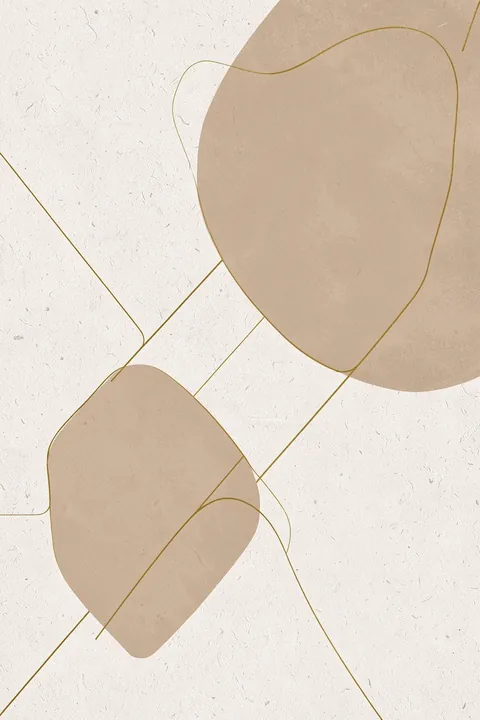 Soft Neutral Forms. Two soft-edged beige forms and fine ochre contour lines sit on a lightly textured ivory background, arranged diagonally across the composition.