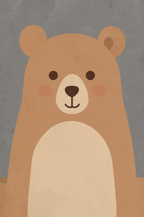 Cute Brown Bear. A front-facing brown bear illustration fills the frame, with rounded ears, dark eyes and a pale oval muzzle and belly.