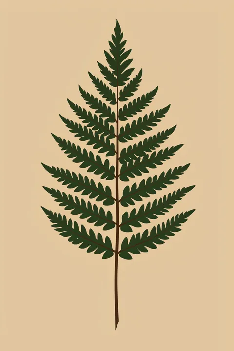 Delicate Fern Frond. A single dark-green fern frond is centered vertically on a plain warm beige background.