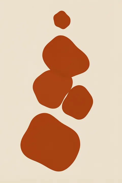 Warm Organic Shapes. Four separate rust-brown organic, pebble-like shapes are arranged vertically on a pale beige background.