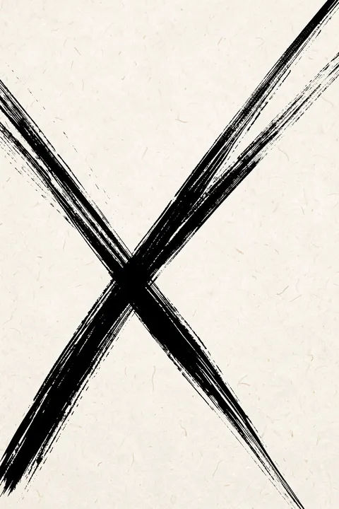 Curved Strokes. Two broad black dry-brush strokes cross diagonally in an X over textured ivory paper.