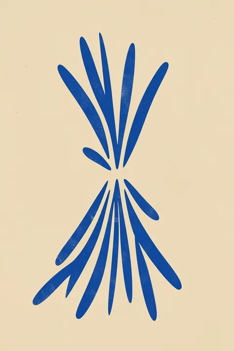 Flowing Blue Shapes. Two fan-like clusters of blue brushstrokes face each other across a narrow central gap on textured cream.