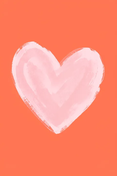 Happy Heart Message. A large pale-pink heart, painted with rough brush texture, is centered on a bright coral background.