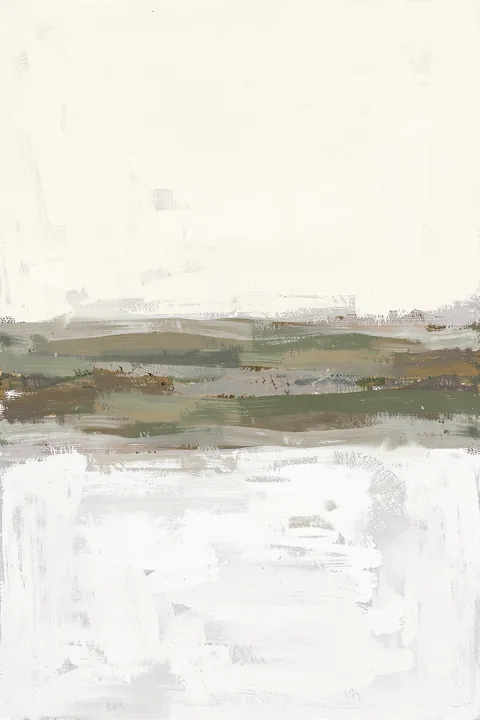 Sun Set No3. Soft white, gray, and sage brushstrokes overlap in a pale abstract composition.