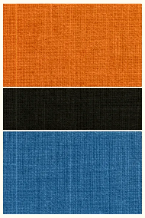 Abstract Color Blocks. Three textured horizontal color blocks in orange, black, and blue are stacked with narrow cream gaps.