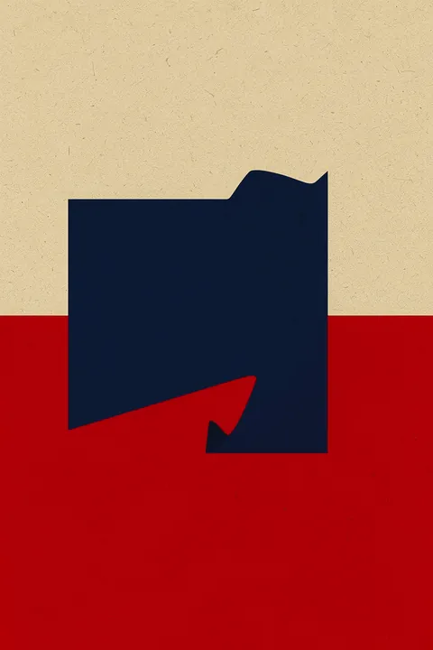 Color Block Balance. A large dark navy abstract shape overlaps cream above a vivid red lower field.