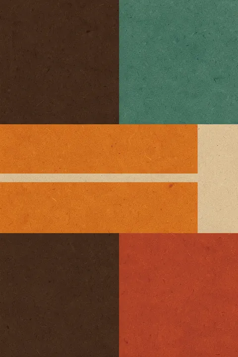 Earthy Color Blocks. Horizontal textured blocks of brown, teal, orange, cream, and rust create a warm, earthy color-block composition.