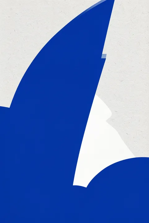 Fluid Blue Shapes. Large, angular cobalt-blue curves overlap across a textured off-white background.