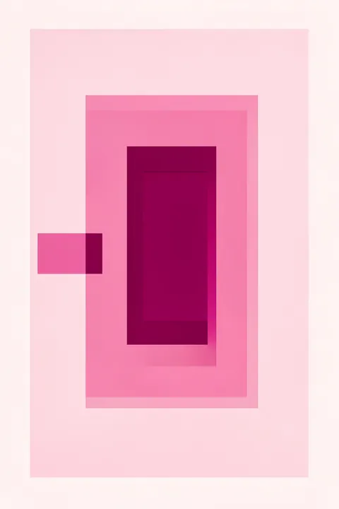 Soft Pink Geometry. Nested rectangular shapes in pale pink, vivid pink, and burgundy create a simple geometric composition.