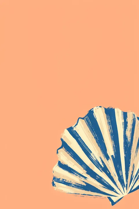 Underthesea. A large blue-and-cream striped seashell is cropped along the lower-right edge of a peach background.