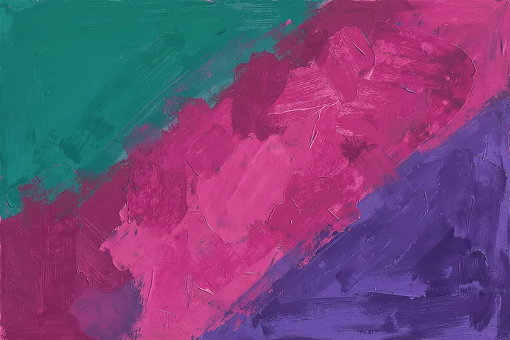 Colorful Whirlwind. Broad textured brushstrokes in pink, magenta, and purple sweep across teal and violet areas.