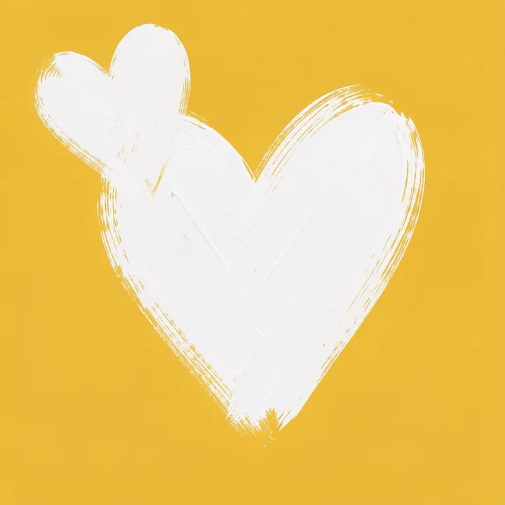 Self Love Club. A roughly painted white heart fills most of a bright golden-yellow square.