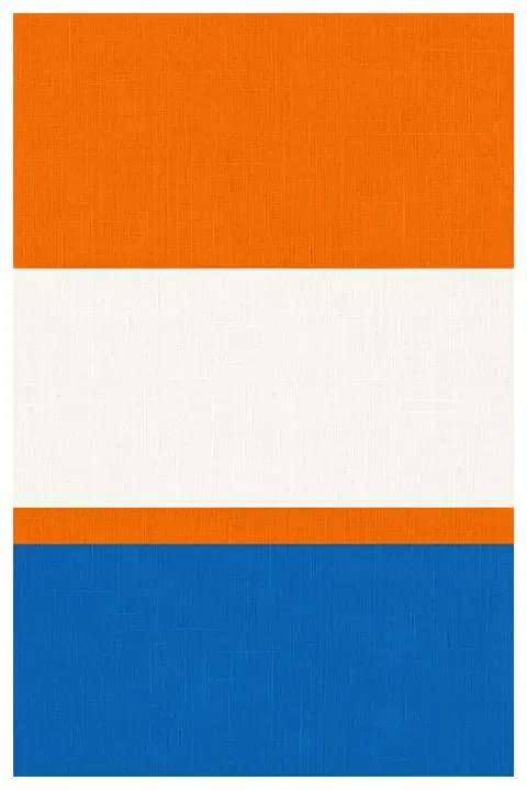 Geometric Color Blocks. Textured horizontal blocks of orange, cream, and blue are stacked with narrow separating bands.