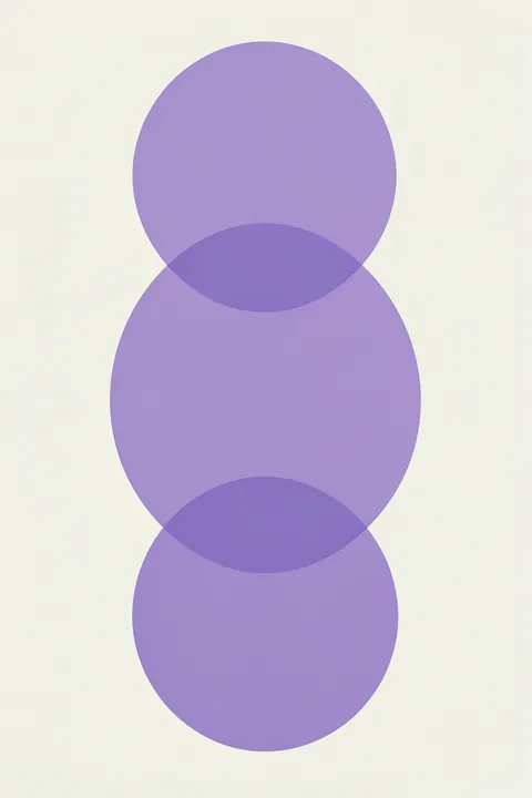 Stacked Purple Curves. Three large translucent lavender circles overlap vertically on a pale ivory background.