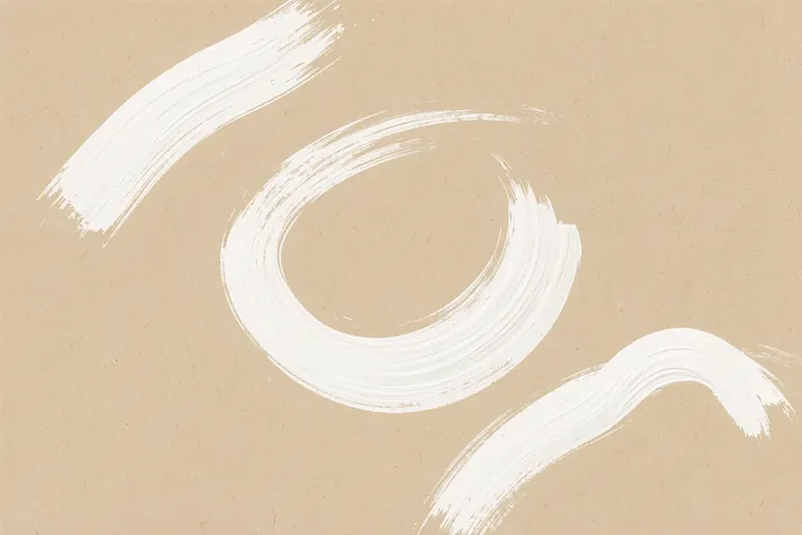 Soft Neutral Curves. Loose white curved brushstrokes loop across a softly textured beige field.