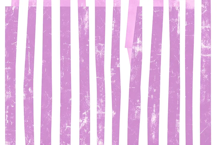 Soft Vertical Waves. Tall uneven pink stripes alternate with white gaps across a lightly textured background.