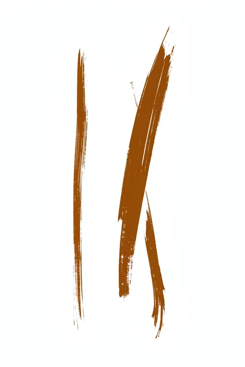 Pregnant Woman Silhouette. Several tall, irregular brown brushstrokes rise and angle across a plain white background.
