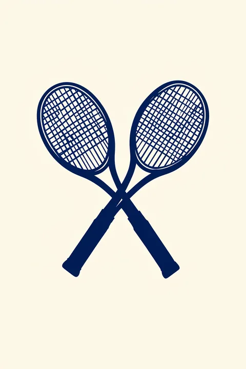 Saintbarthtennisclub. Two navy tennis racquets cross at their handles, their stringed heads forming a symmetrical emblem on a pale cream field.