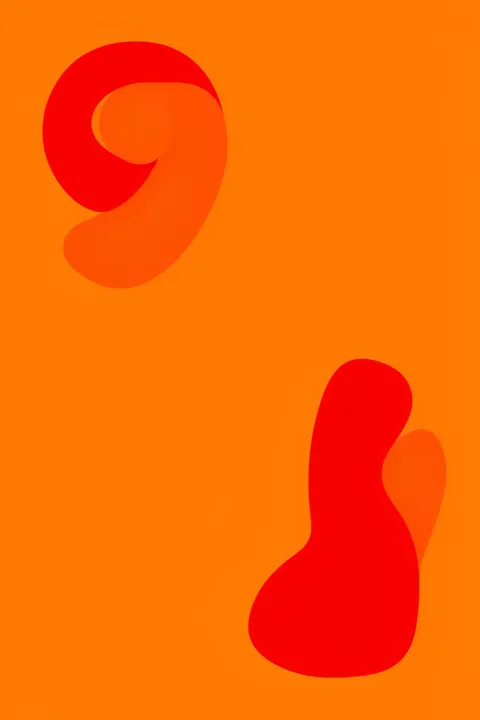 Funkycurvesno01. Two smooth red and orange looped forms float on a solid orange background.