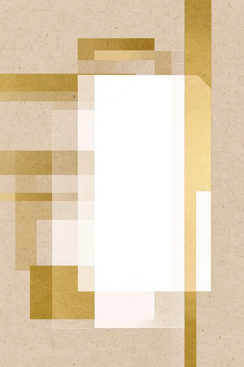Golden Geometric Flow. Overlapping translucent rectangles in mustard, cream, and white form a layered composition on textured beige.