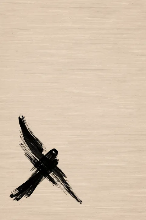Shadowy Elegance. Two black dry-brush strokes cross near the lower left of a pale beige textured field.