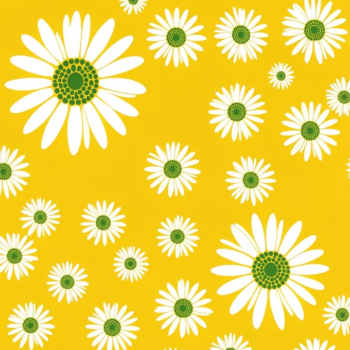 Daisies Pattern. White daisies with green centers repeat across a saturated yellow background.