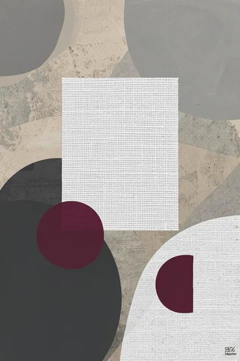 Modern Geometric Shapes. Textured gray circles, rectangles, and half-circle forms overlap in a muted geometric composition.