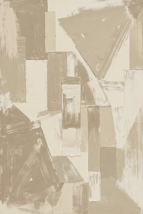 Neutral Abstract Shapes. Layered beige and cream brushstrokes form a quiet abstract arrangement of rectangles and angled planes.