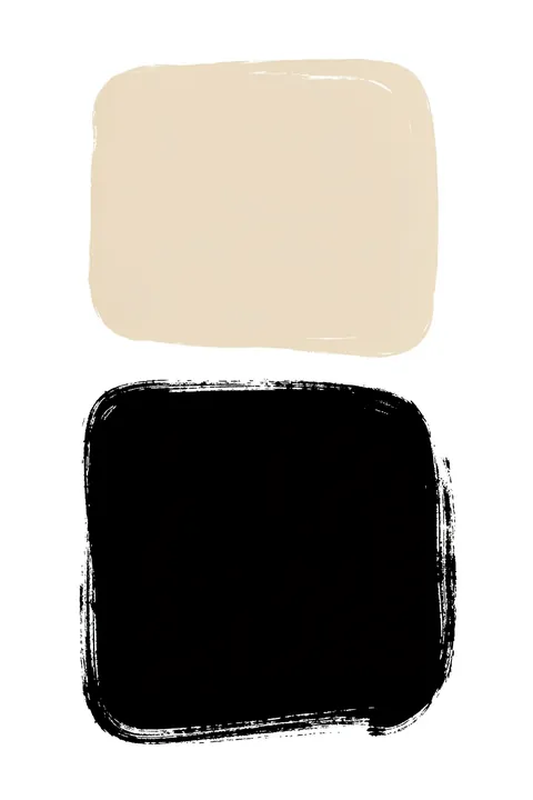 Contrasting Blocks. A pale beige block and a larger rough-edged black block are stacked vertically on white.