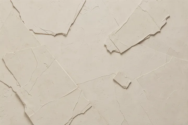 Flowing Essence. Overlapping torn-looking layers of pale cream paper fill the frame with subtle shadows and creases.