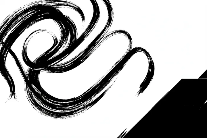 Flowing Zebra-Like Stripes. Broad, flowing black brushstroke stripes curve across a white background.