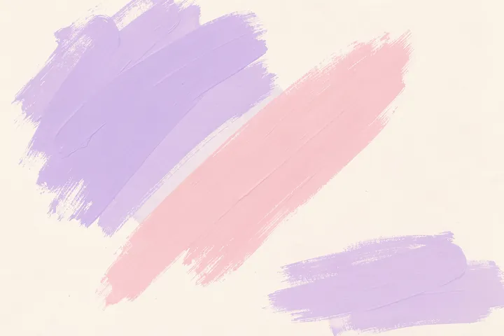 Pastel Dreams. Wide lavender and blush-pink brushstrokes sweep diagonally across an off-white background.