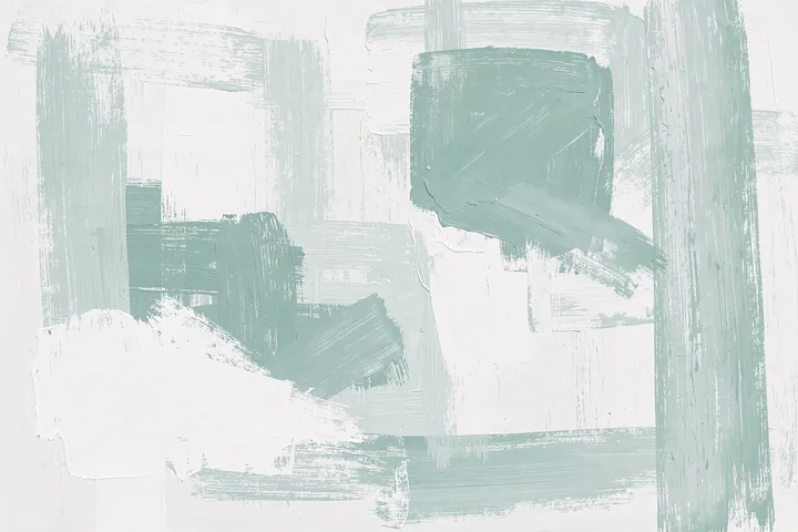 Modern Abstract Serenity. Soft overlapping sage-grey and pale aqua brushstrokes form a loose abstract grid on white.