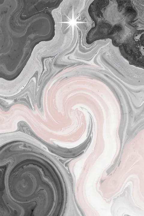 Swirling gray and White Marble Textures. Swirling bands of charcoal, silver, white and pale blush create a marbled pattern, with a small starburst near the top.