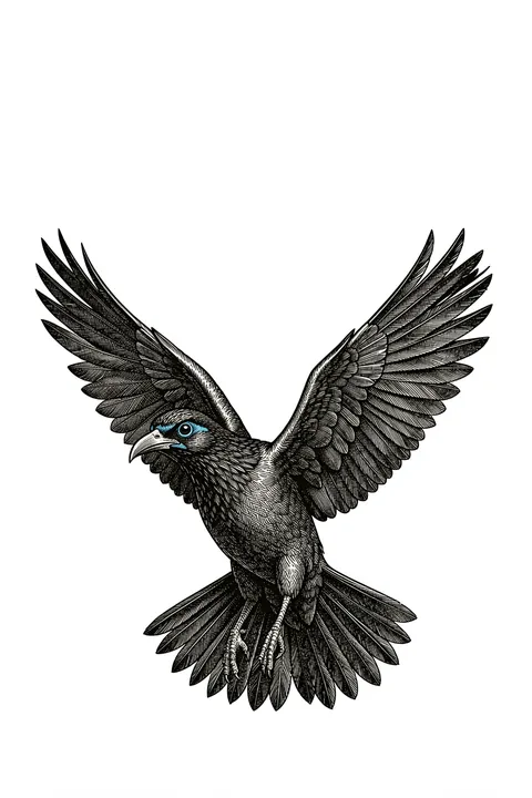Frigate Pelican From Birds of America (1827). A finely detailed black frigatebird spreads its wings against a clean white background.