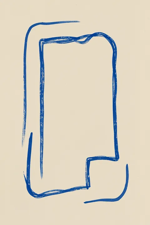 Organic Blue Flow. A loose, hand-drawn blue outline forms an irregular rounded shape on textured cream.