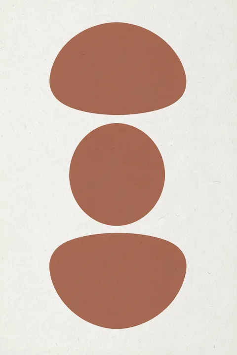 Soft Geometric Balance. Three muted terracotta organic shapes are stacked vertically on textured cream.