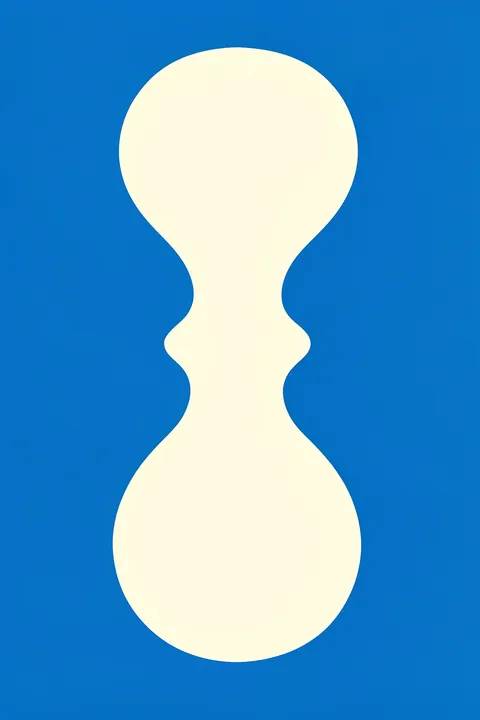 Organic Blue Minimal Shape. A creamy ivory organic form, narrow at the centre and rounded at both ends, sits on a vivid cobalt-blue field.