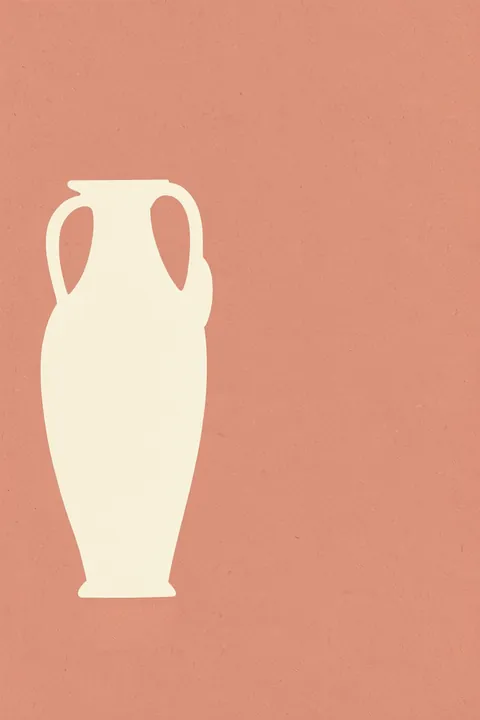 Abstract Blush Vase. A simple ivory amphora shape is centred on a textured muted blush-pink background.