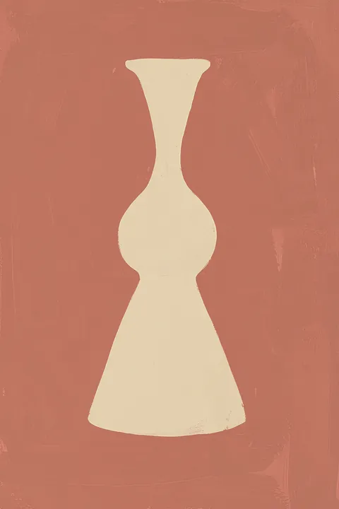 Earthy Abstract Vase. An ivory hourglass-shaped vase silhouette stands against a muted terracotta-brown field with a soft, textured finish.