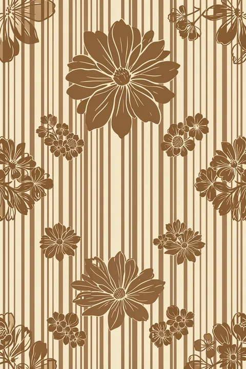 Elegant Floral Stripes. Brown floral silhouettes repeat over narrow vertical stripes in a warm cream-and-tan pattern.