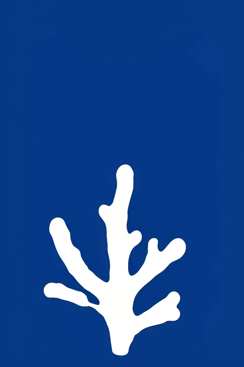 Organic Blue Shape. A branching white organic silhouette rises from the lower half of a solid cobalt-blue field.