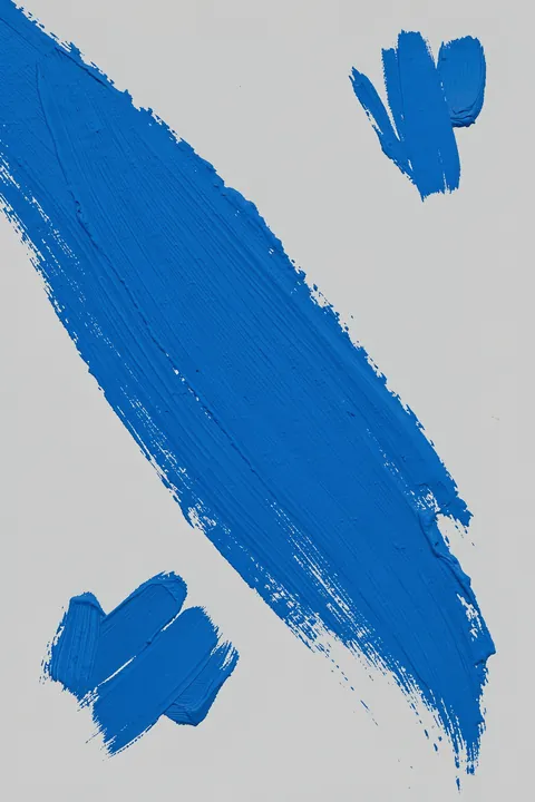 Small Steps Every Day. Broad cobalt-blue brushstrokes sweep diagonally across a pale grey background.