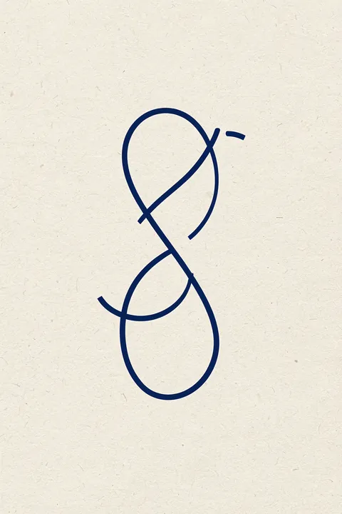 Flowing Blue Forms. A single looping navy line forms an open, flowing abstract shape on textured cream.