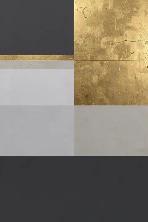 Metallic Gold Silver Abstract. Textured gold, silver, grey and black rectangular panels create a layered metallic composition.